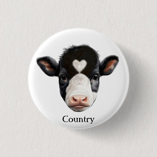 Badge Rond 2,50 Cm Visage de vache noire et blanche (Devant)