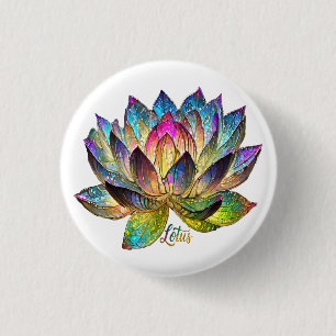 Badge Rond 2,50 Cm Vitrail Fleur de Lotus Colorée sur Fond Blanc