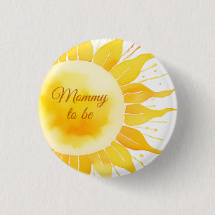 Badge Rond 2,50 Cm Voici le Baby shower Son Jaune soleil