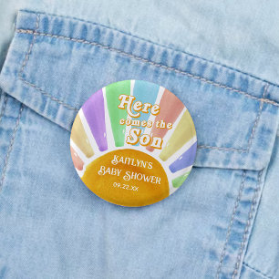 Badge Rond 2,50 Cm Voici Le Baby shower Son Retro Boys