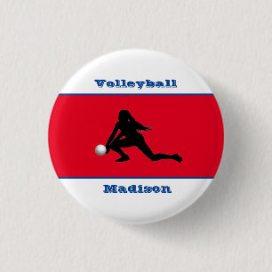 Badge Rond 2,50 Cm Volleyball Féminin Rouge Blanc Bleu Patriotique