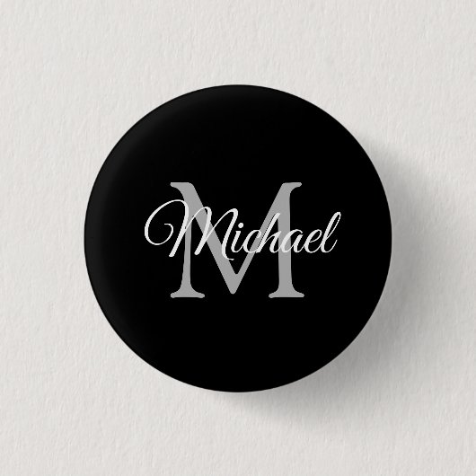 Badge Rond 2,50 Cm Votre nom de monogramme Modèle noir rond petit (Devant)