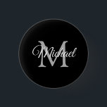 Badge Rond 2,50 Cm Votre nom de monogramme Modèle noir rond petit<br><div class="desc">Nom Du Monogramme Du Client Modèle Noir Et Blanc Élégant Petit Bouton Rond À La Mode.</div>
