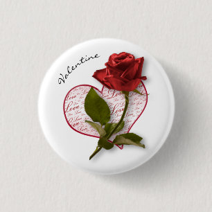 Badge Rond 2,50 Cm Votre nom Rose rouge et photo florale des tiges