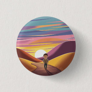 Badge Rond 2,50 Cm Voyage solitaire au coucher du soleil
