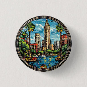 Badge Rond 2,50 Cm Vue d'Orlando avec gratte-ciel