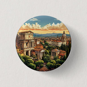 Badge Rond 2,50 Cm Vue panoramique de Rome sur un paysage urbain hist