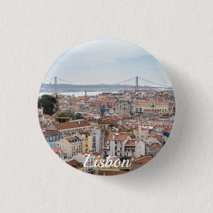Badge Rond 2,50 Cm Vue sur la vieille ville de Lisbonne et le pont du