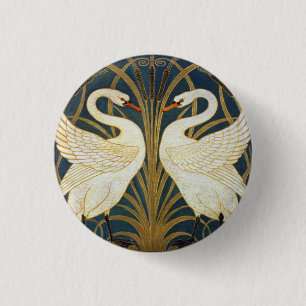Badge Rond 2,50 Cm Walter Crane - Swan, Rush Et Iris Art Nouveau