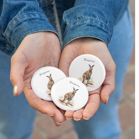 Badge Rond 2,50 Cm Wanderer extérieur : aquarelle Kangaroo personnali