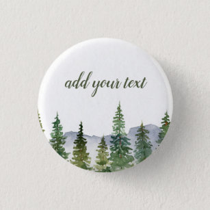 Badge Rond 2,50 Cm Watercolor Pine Forest Personnalisé