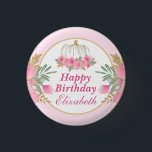 Badge Rond 2,50 Cm Watercolor Pink Pumkin Gold Joyy Birthday<br><div class="desc">Aquarelle rose Citrouille Parties scintillant or et design Foil avec graphismes arrière - plans rose clair par DigitalCurio sur Etsy</div>