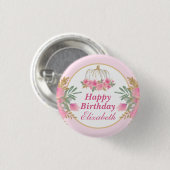 Badge Rond 2,50 Cm Watercolor Pink Pumpkin Gold Happy Birthday (Devant & derrière)