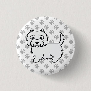 Badge Rond 2,50 Cm West Highland White Terrier Cartoon Chien & Paws