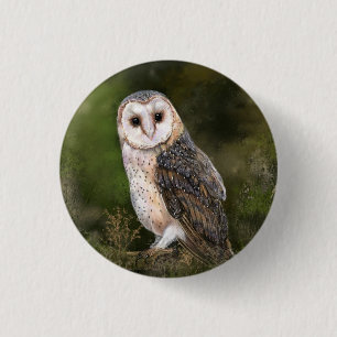 Badge Rond 2,50 Cm Western Barn Owl - Migned Watercolor Painting Art 