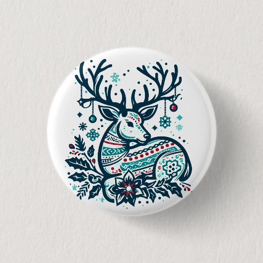 Badge Rond 2,50 Cm Whimsical Christmas Deer Vector Clipart - Festive (Devant)