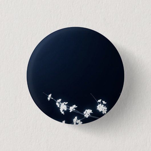 Badge Rond 2,50 Cm White Cherry Blossom Navy Background (Devant)
