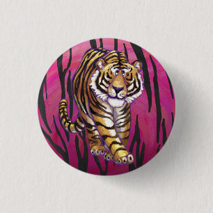 Badge Rond 2,50 Cm Wild Me Tiger noir et rose