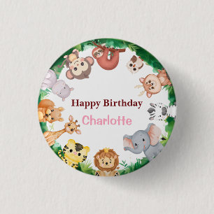 Badge Rond 2,50 Cm Wild One Cute Animaux zoo fête d'anniversaire