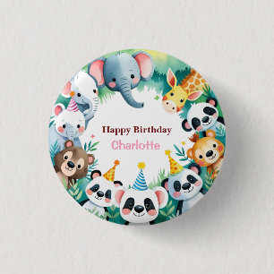 Badge Rond 2,50 Cm Wild One mignonne Jungle Animaux Enfants Anniversa
