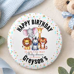 Badge Rond 2,50 Cm Wild One Safari Animaux Baby shower garçon