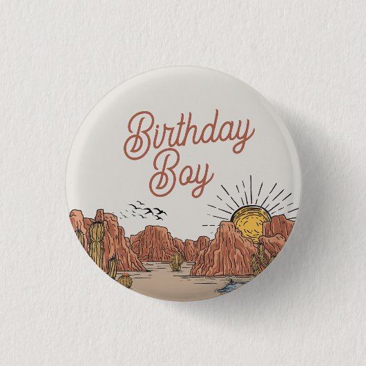 Badge Rond 2,50 Cm Wild West Rodeo aventure attend son garçon d'anniv (Devant)