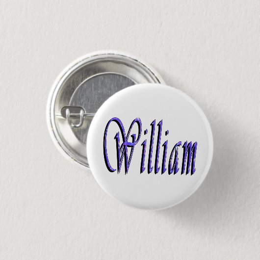 Badge Rond 2,50 Cm William Nom Dans Blue Sparkle, (Devant & derrière)