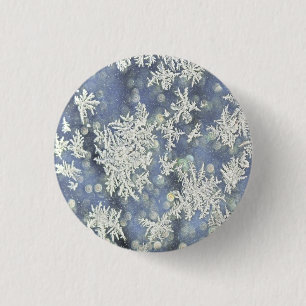 Badge Rond 2,50 Cm Winter Frost Détail Photographie Abstraite Bleu