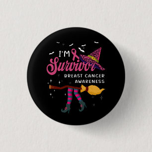 Badge Rond 2,50 Cm Witch Im A Survivor Halloween Cancer du Sein