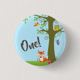 Badge Rond 2,50 Cm Woodland Enfant's Birthday Party mignonne Fox