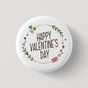 Badge Rond 2,50 Cm Wreath Heureuse Sainte-Valentin simple  Bouton de