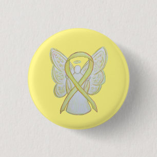 Badge Rond 2,50 Cm Yellow Angel Awareness Ribbon Custom Art Pins