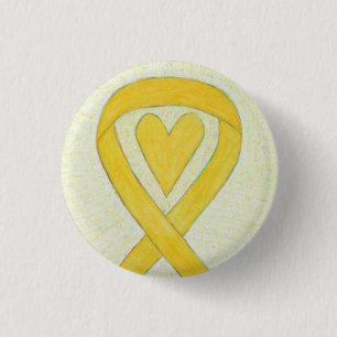 Badge Rond 2,50 Cm Yellow Awareness Ribbon Heart Custom Pin Buttons