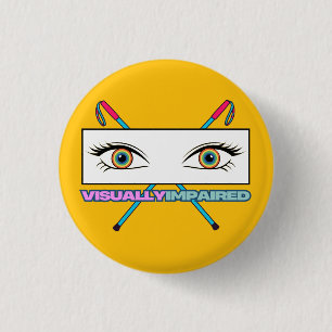 Badge Rond 2,50 Cm yeux malvoyants arc-en-ciel - arrière - plan jaune