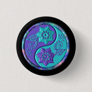 Badge Rond 2,50 Cm Yin Yang Bleu et Violet