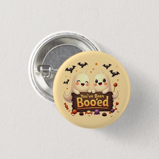Badge Rond 2,50 Cm "You've Been Boo'ed" Cheerful Ghosts Button (Devant & derrière)
