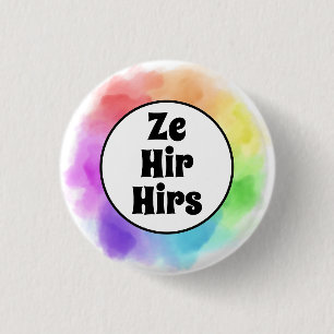 Badge Rond 2,50 Cm Ze Hir Hirs Pronounouns dans Watercolor Circle