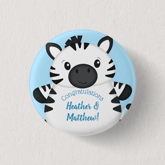 Badge Rond 2,50 Cm Zebra Baby shower Safari Blue Boy (Devant)