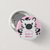 Badge Rond 2,50 Cm Zebra Baby shower Safari Rose Girl (Devant & derrière)