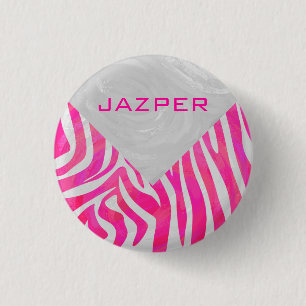 Badge Rond 2,50 Cm Zebra Hot rose et blanc avec Monogramme