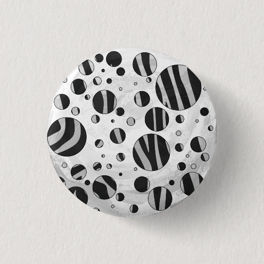 Badge Rond 2,50 Cm Zebra Polka point noir et gris clair (Devant)