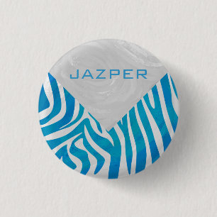 Badge Rond 2,50 Cm Zèbre bleu et blanc avec Monogramme