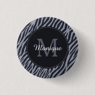 Badge Rond 2,50 Cm Zèbre gris foncé élégant Imprimer Monogramme et no
