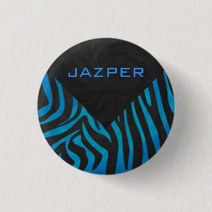 Badge Rond 2,50 Cm Zèbre noir et bleu avec Monogramme