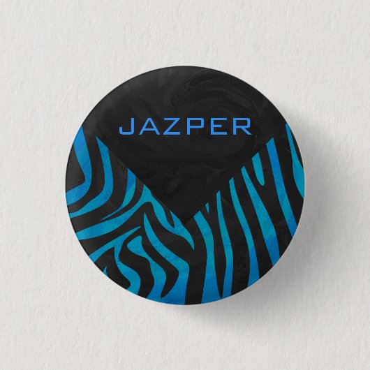 Badge Rond 2,50 Cm Zèbre noir et bleu avec Monogramme (Devant)