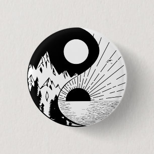 Badge Rond 2,50 Cm Zen Yin Yang noir blanc