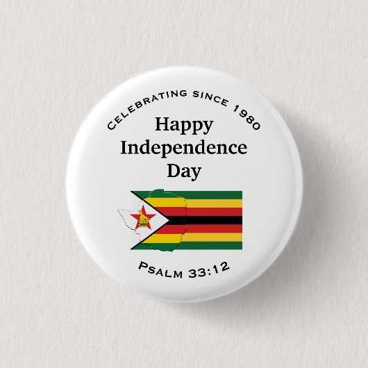Badge Rond 2,50 Cm ZIMBABWE DRAPEAU Joyeux Jour de l'Indépendance BLA (Devant)