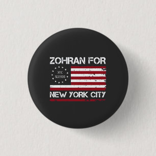 Badge Rond 2,50 Cm Zohran Mamdani pour le maire de NYC avec le drapea
