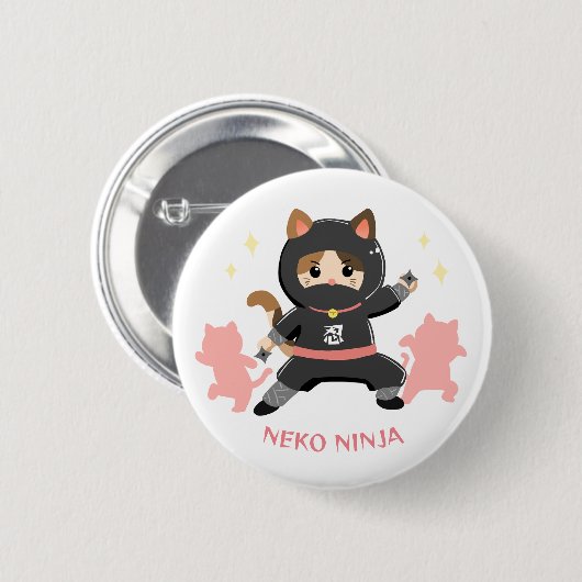 Badge Rond 5 Cm 可愛い猫忍者 日本 ピンク Cat Ninja from Japan Pink (Devant & derrière)