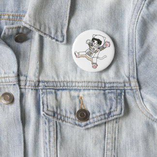 BADGE ROND 5 CM 宇宙飛行士猫(ホワイト)缶バッジ